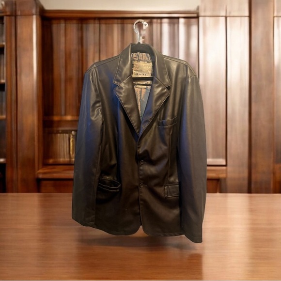 VTG Whispering Smith 1972 Mens L Jacket Blazer Brown Faux Leather Nice Weight - Picture 1 of 5